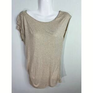 Velvet By Graham Spencer Tan Ruched Scoop Neck Short Sleeve Tee Size‎ S